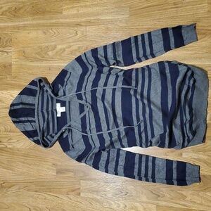 Motherhood Maternity Striped Hooded Sweater Womens Size S Navy Blue Gray